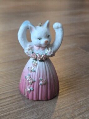 Vintage Ballerina Ballet Cat Ornament Porcelain Kitty Bell w/ Dangling Feet